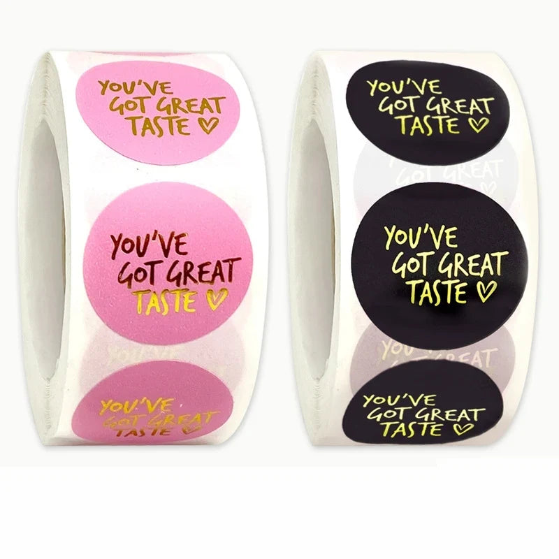 500pcs Pink Black You've Got Great Taste Stickers Gold Foil Business Thank You Stickers | Shipping Labels Handmade Gift Sealing
