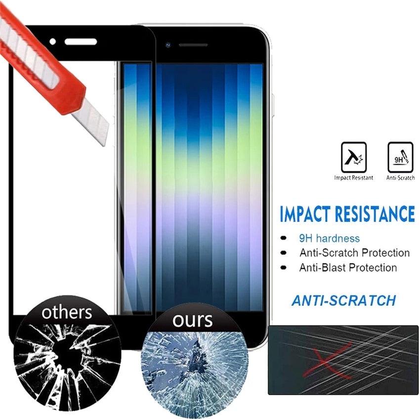 3PCS Full Cover Tempered Glass For iPhone SE  2022 2020 7 8 Plus Screen Protector Black Edge On iPhone SE3 SE2 Protective Glass Anti Fingerprint Film Screen Protector for iPhone