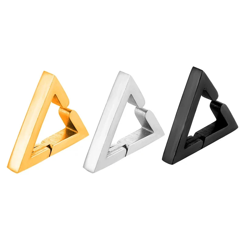 Stainless Steel Non-Piercing Triangle Earrings | Punk Hip Hop Ear Clip Set