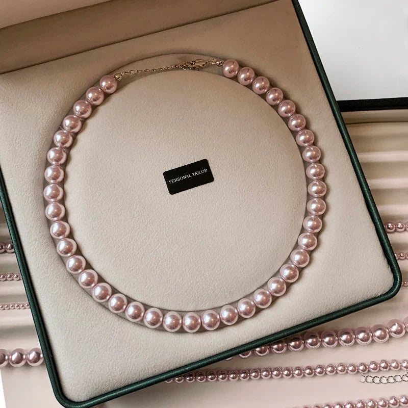 Rose Purple Pearl Bead Choker Necklace | Elegant Korean Jewelry for Women