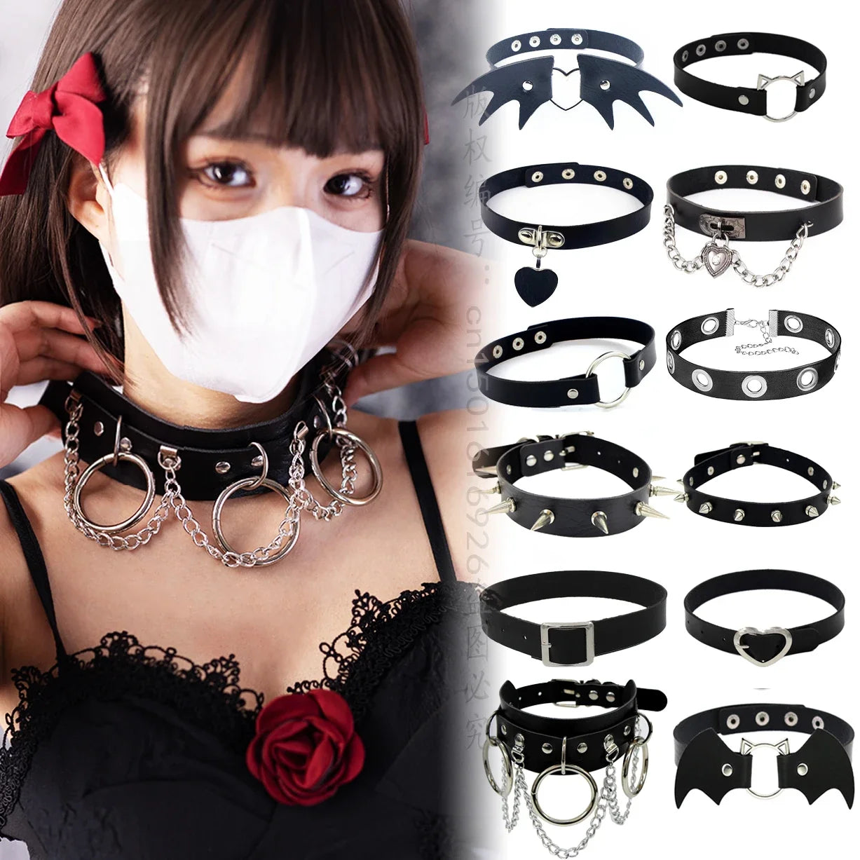Gothic Bat Heart Lock Punk Choker | Black Leather Collar Necklace
