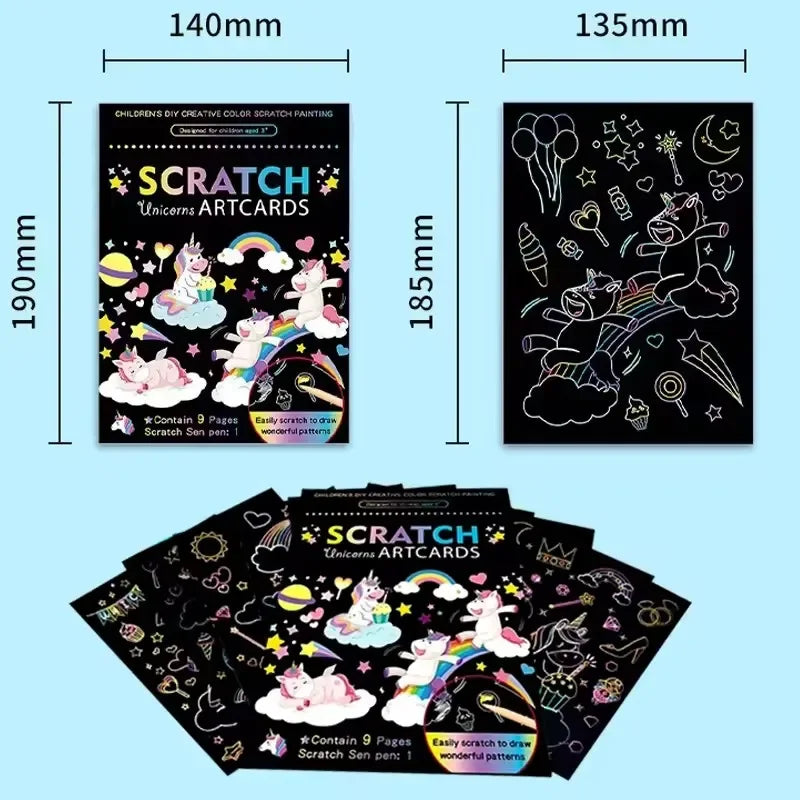 Rainbow Scratch Art Paper Kit for Kids | 9-Piece Magic Drawing Set