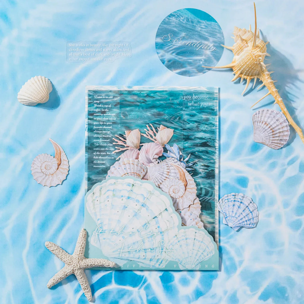 25 Sheets Blue Ocean Theme Dual Texture Sticker Pack | Scrapbook and Journal Decor Set