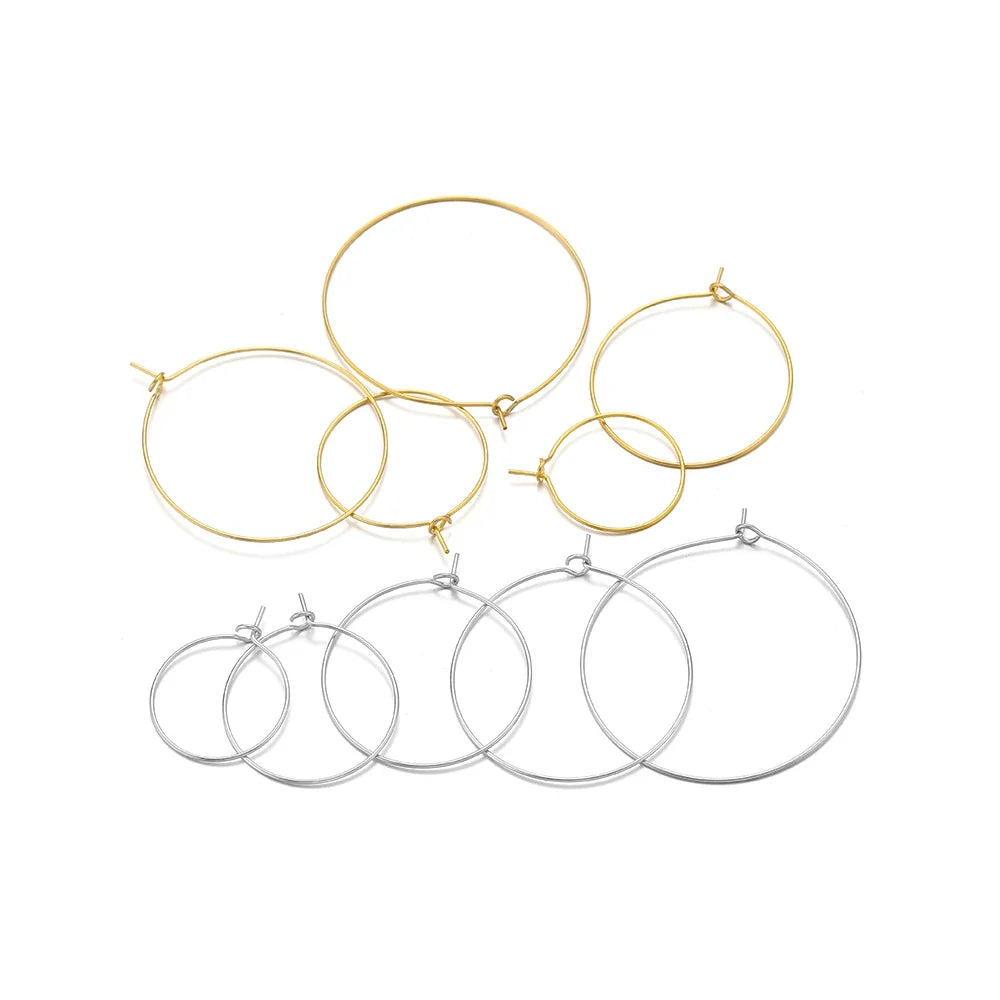20pcs Stainless Steel Big Circle Hoop Earrings Wires | 18K Gold Plated or Steel Color, 20-40mm