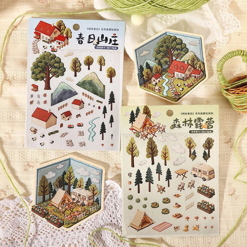 3D Scenery Landscape Stickers | Spring DIY Decals for Junk Journaling