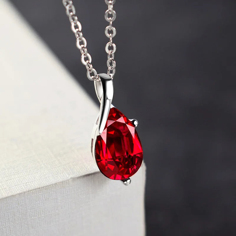 LiHong S925 Sterling Silver Necklace | Angel Tears Blue Topaz Crystal Pendant for Women
