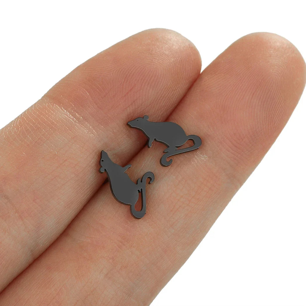 Adorable Rat Stud Earrings | Cute Stainless Steel Rodent Jewelry for Women and Men