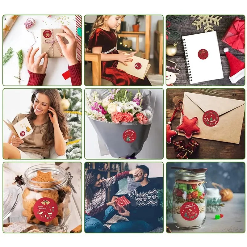 Merry Christmas Stickers | Round Roll Sticker Pack for Gift Wrapping and DIY Crafts