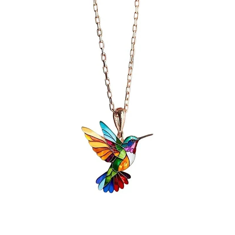 Acrylic Hummingbird Necklace | 2D Bird Charm Pendant for Women