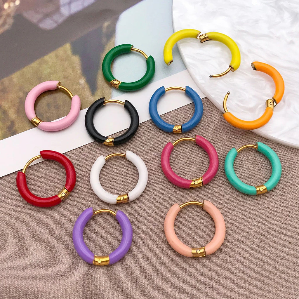 2pcs Candy Color Enamel Hoop Earrings | Sweet Summer Stainless Steel Jewelry