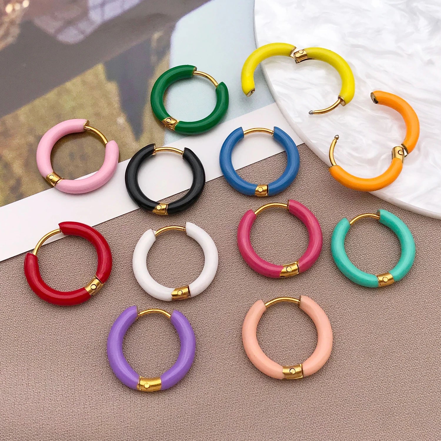2pcs Candy Color Enamel Hoop Earrings | Sweet Summer Stainless Steel Jewelry