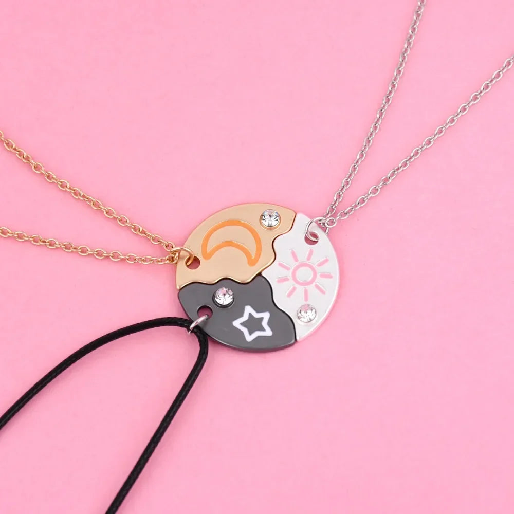 3 Piece Matching Pendant Necklace Set | Sun Moon Star Best Friend Gifts