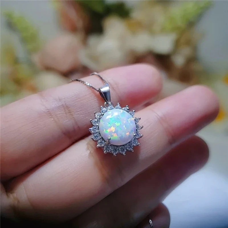 Fashion Sunflower Pendant Necklace | Rose Gold Crystal Zircon Imitation Opal Jewelry