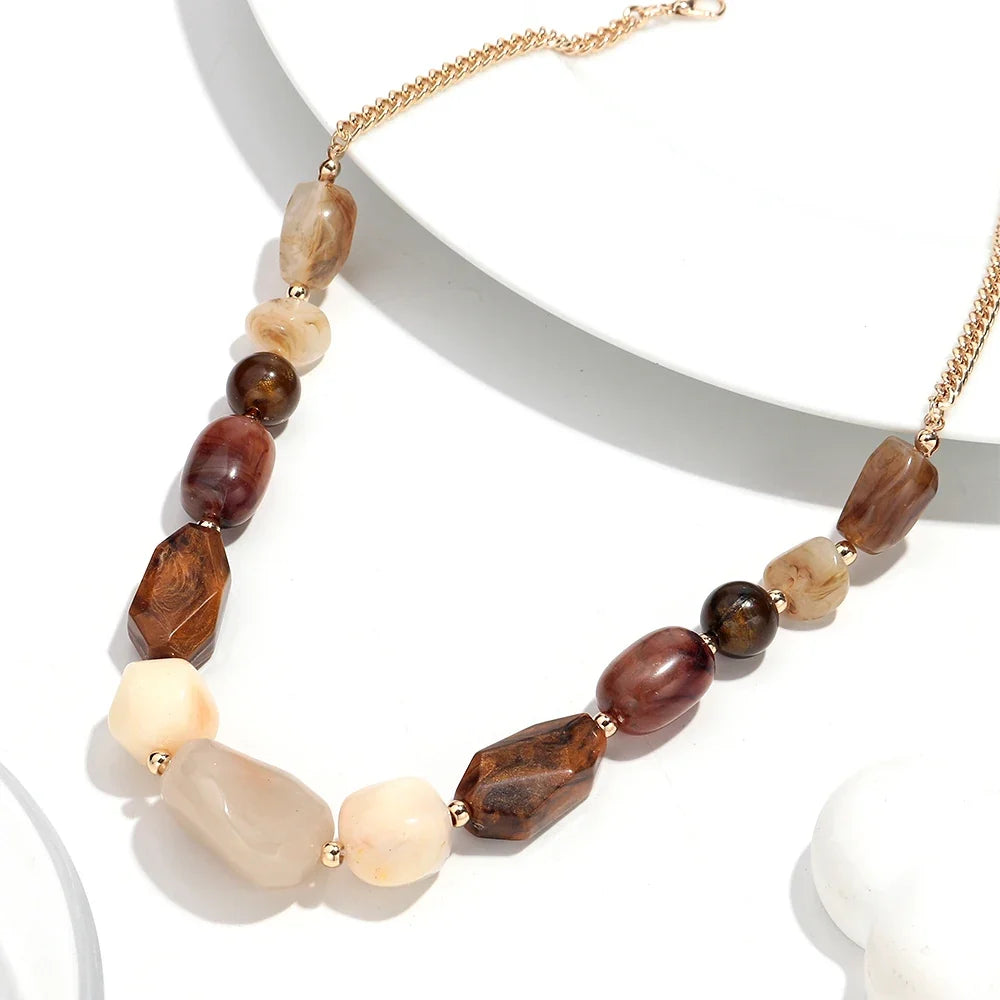 Vintage Acrylic Irregular Beaded Chain Necklace | Geometric Clavicle Choker Jewelry