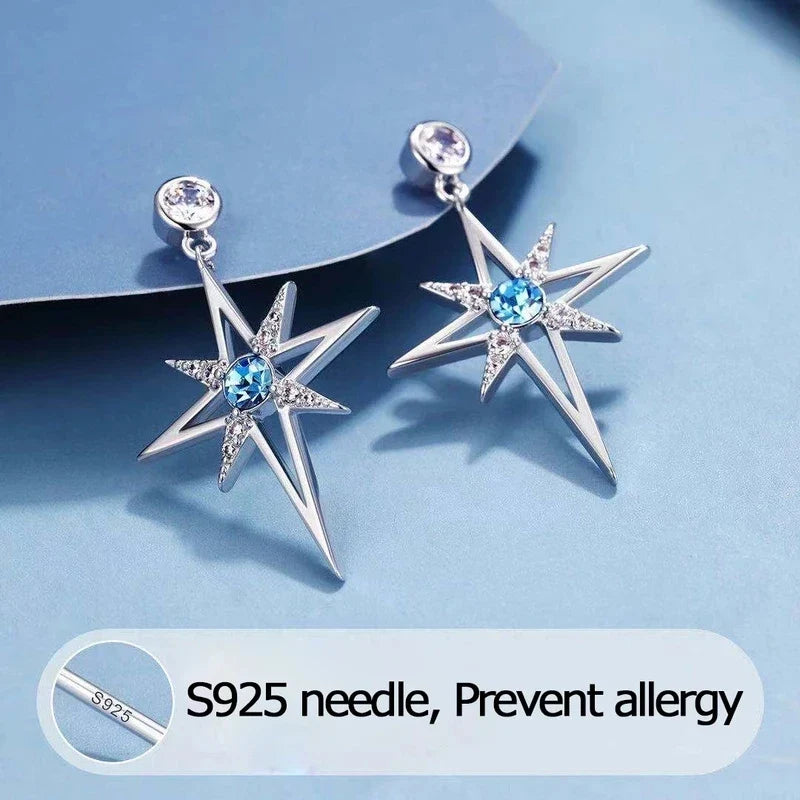 S925 Cubic Zirconia Octagonal Star Earrings | Trendy Silver Stud Earrings for Women