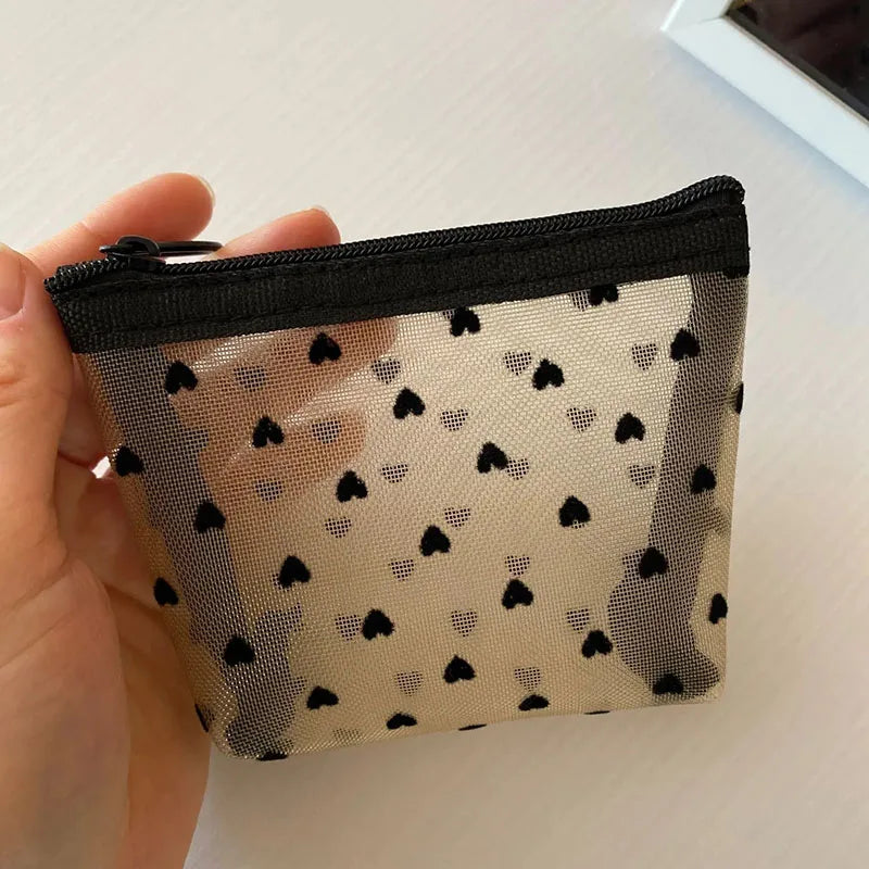 Women Black Mesh Coin Wallet Purse | Small Transparent Organizer Pouch