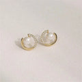 Geometric Pearl Stud Earrings | Fashion Round Zircon Earrings
