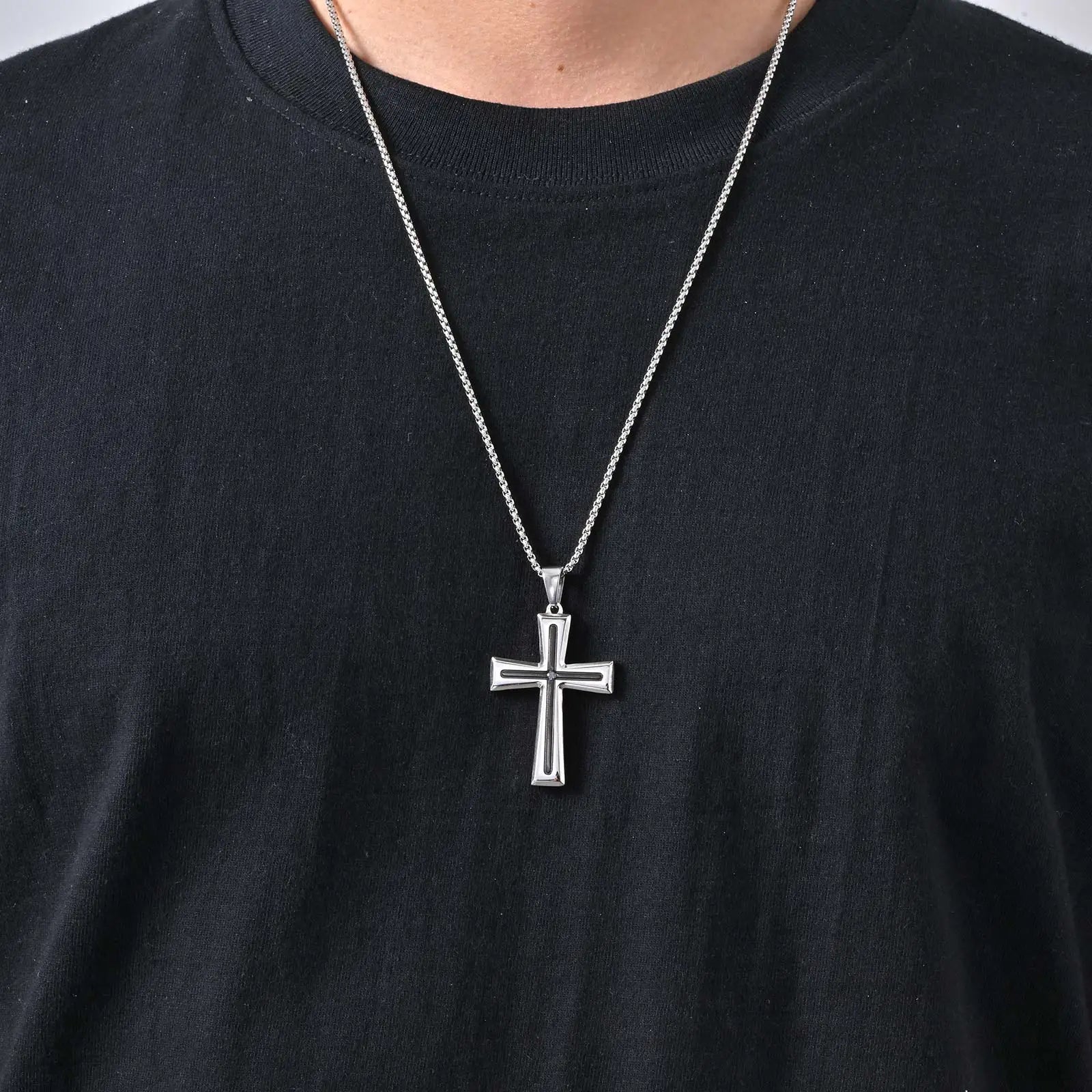 Plain Cross Necklace for Men and Boys | Stainless Steel Silver Tone Religious Jewelry
