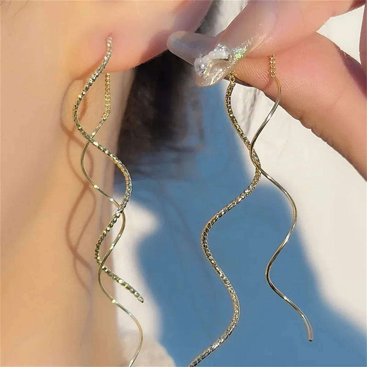 2Pcs Wave Fringe Tassel Earrings | Exquisite Long Style Stud Earrings for Women