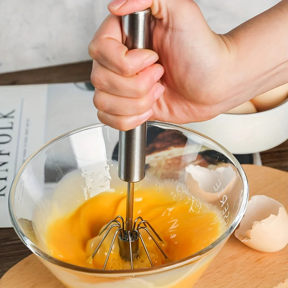Stainless Steel Semi-Automatic Egg Beater | Battery-Free Manual Cream and Egg Mixer for Baking