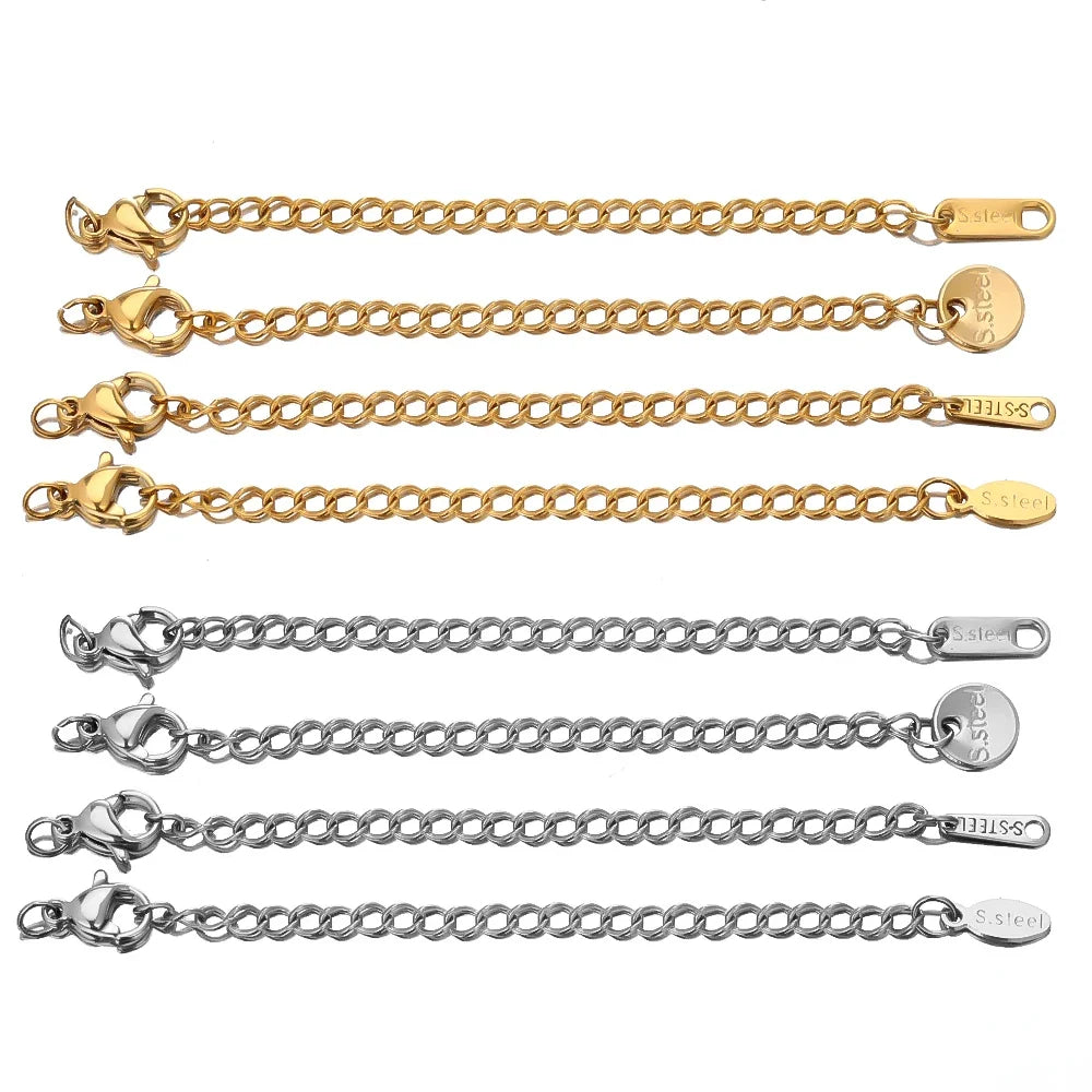 10pcs Stainless Steel Extension Chains with Lobster Clasps | DIY Jewelry Findings