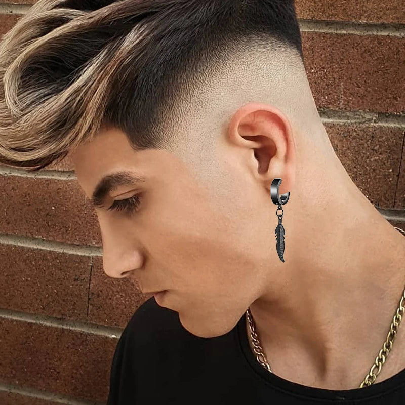 Cross Feather Stud Earrings | Stainless Steel Punk Rock Jewelry for Women and Men