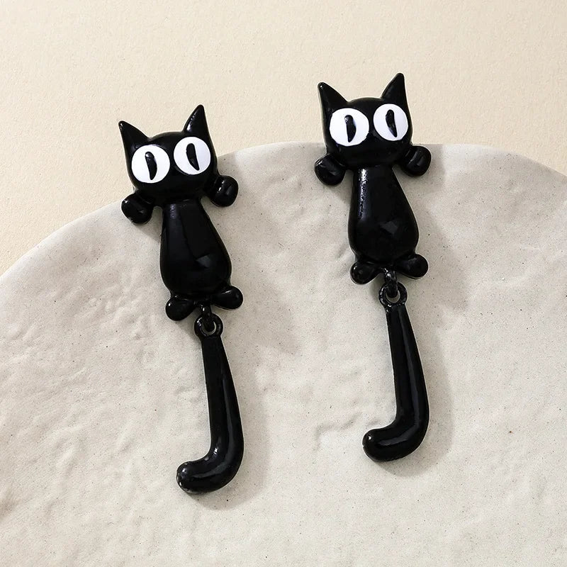 Creative Black Cat Stud Earrings | Punk Style Ear Jacket Set