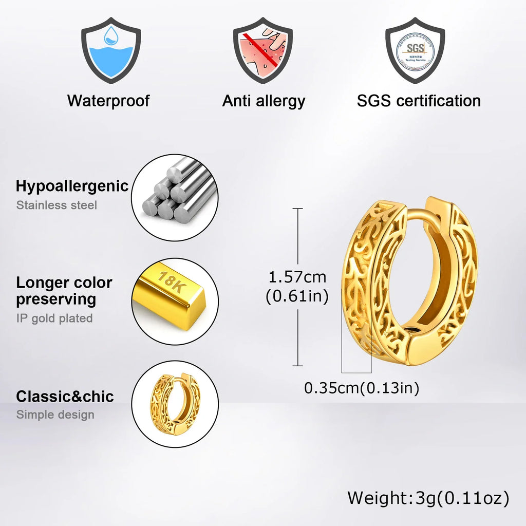 Totem Hoop Earrings for Men and Teens | Hypoallergenic Stainless Steel Huggies