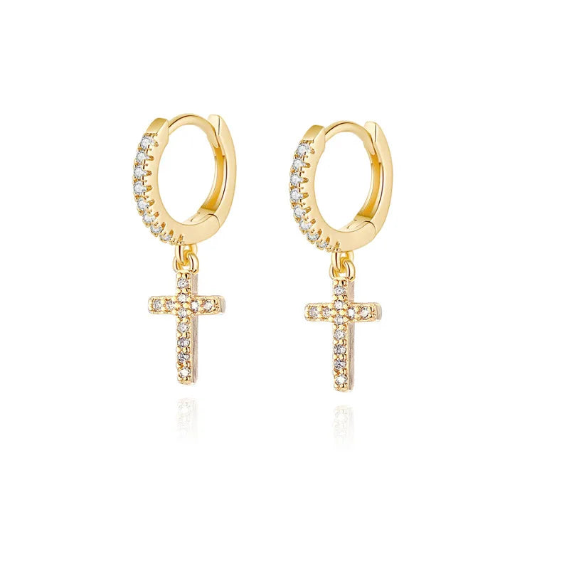 VOQ Silver Color Cross Zircon Pendant Earrings | Trendy Women's Drop Earrings for Daily Wear