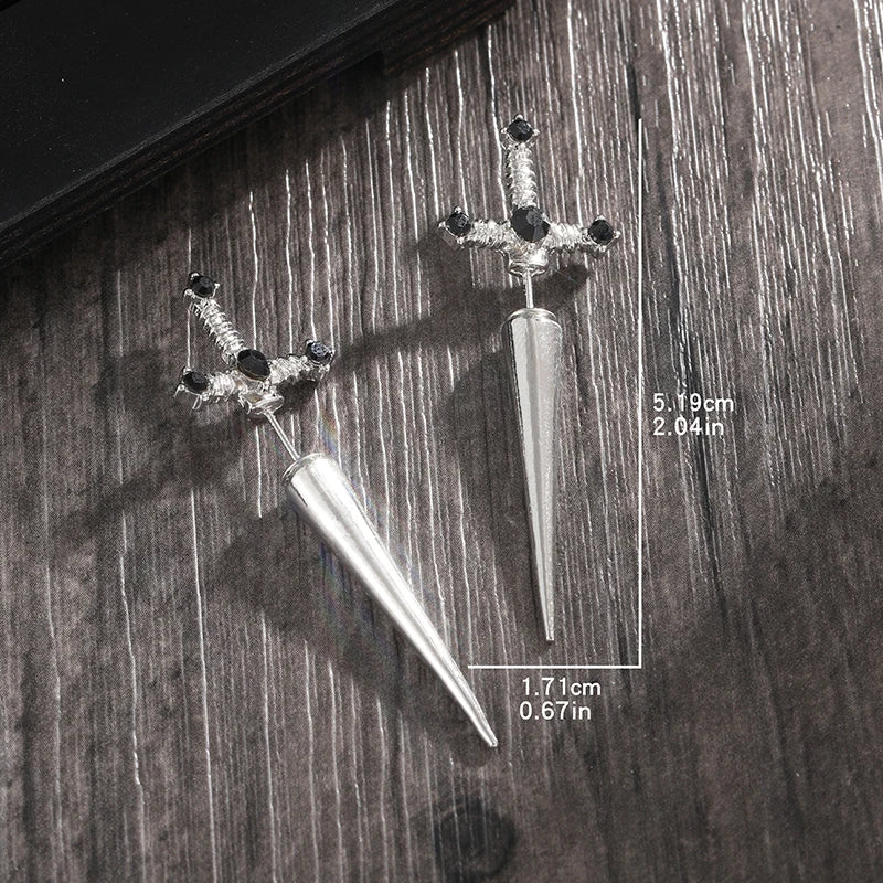 Gothic Sword Earrings | Vintage Crystal Dagger Ear Jacket for Women
