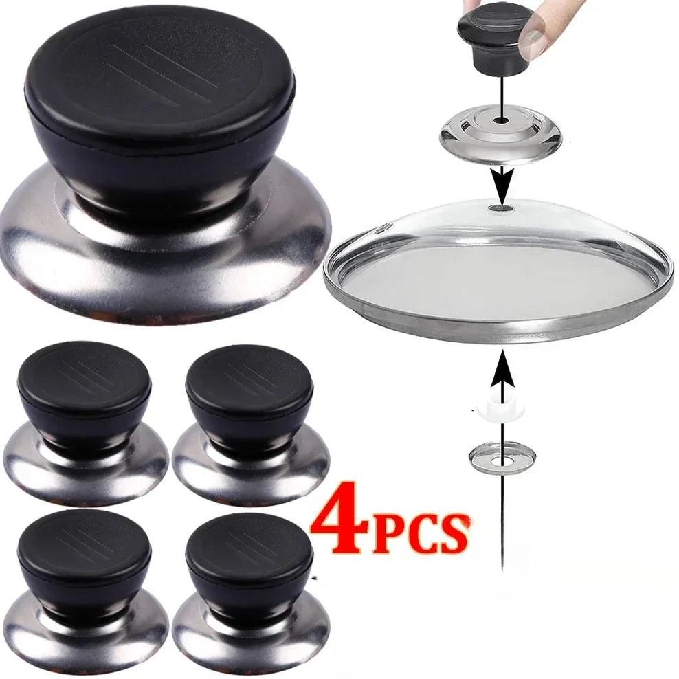 4 Pieces Universal Pot Lid Handle Knob Covers | Black and Silver Cookware Handles