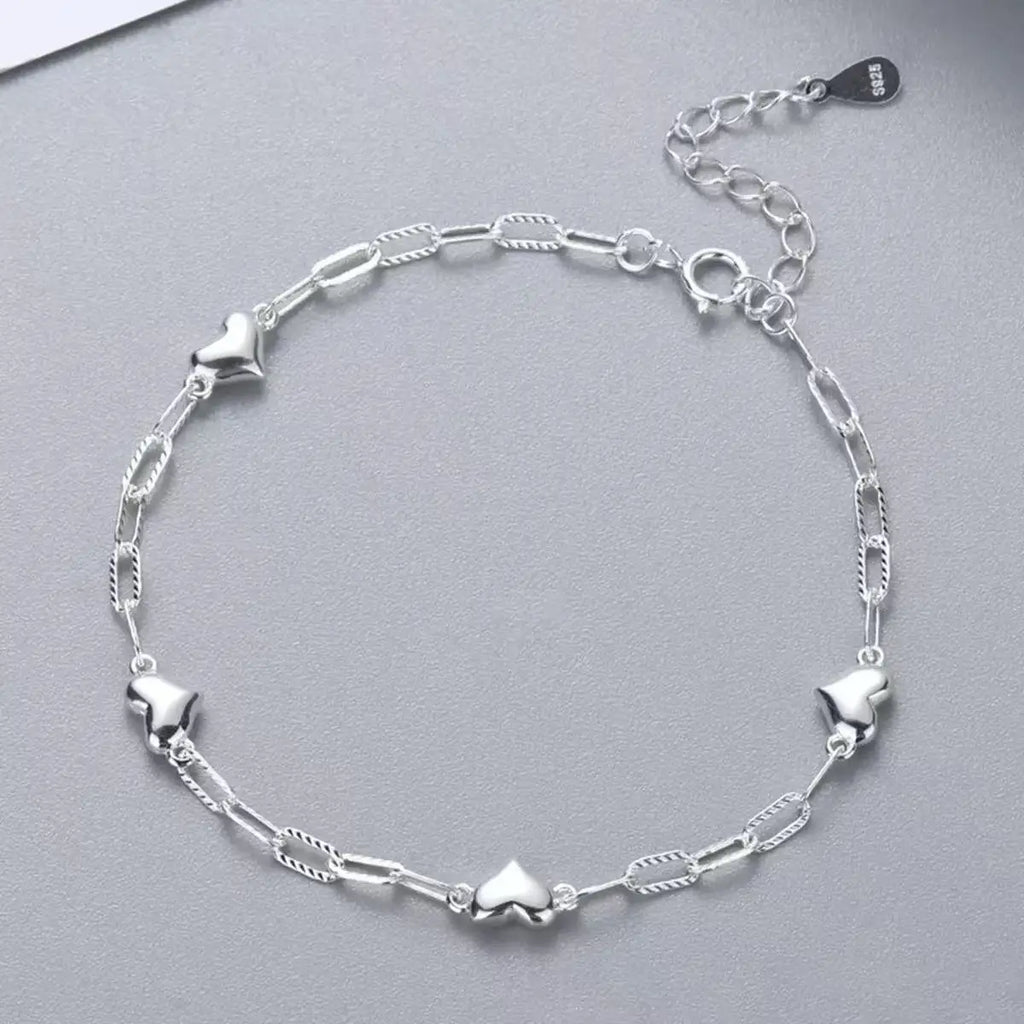925 Sterling Silver Bracelet | Adjustable Love Heart Charm Jewelry for Women