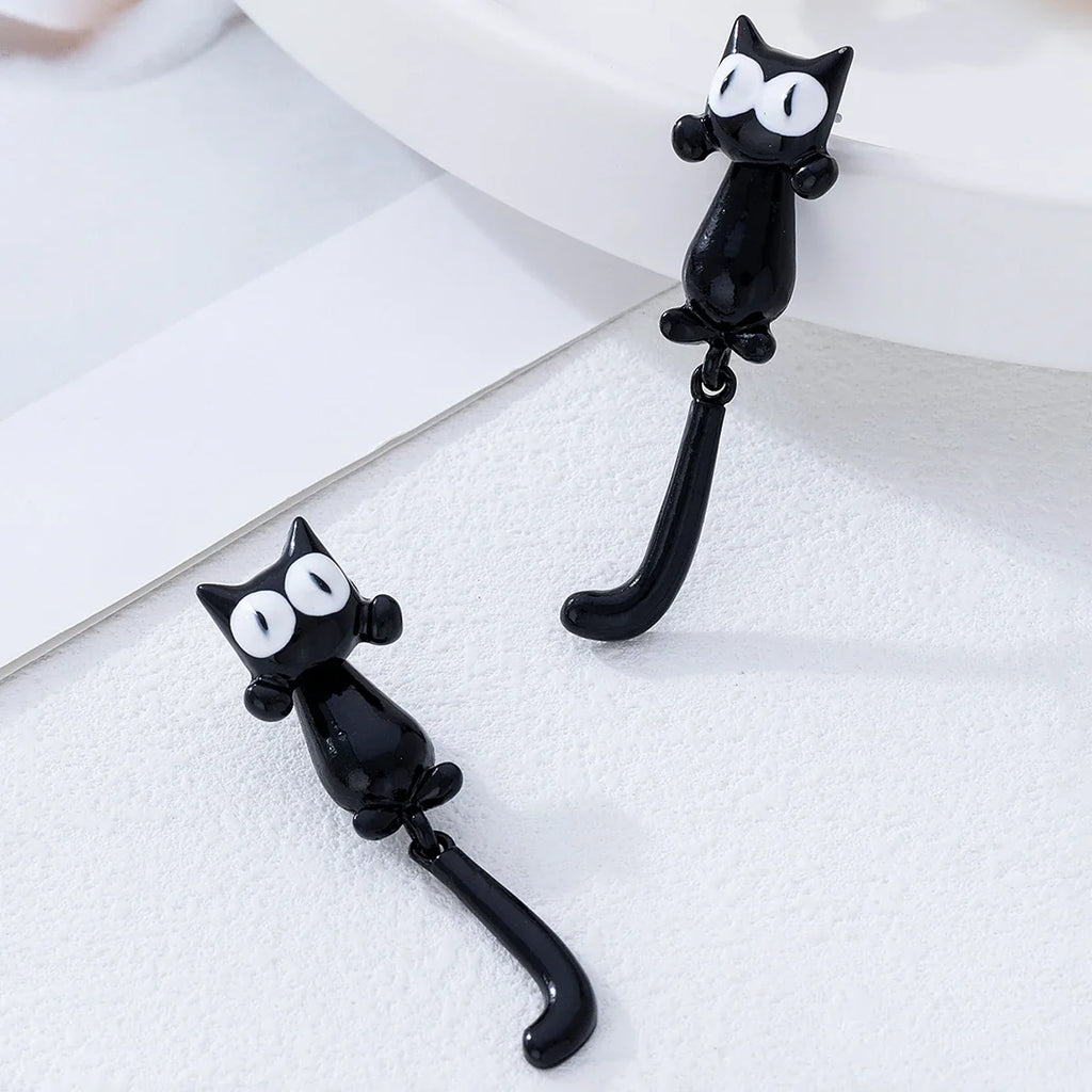 Creative Black Cat Stud Earrings | Punk Style Ear Jacket Set