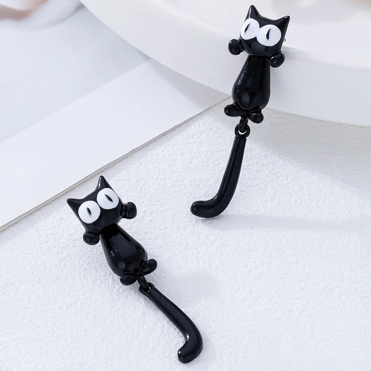 Creative Black Cat Stud Earrings | Punk Style Ear Jacket Set