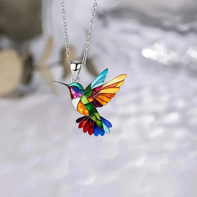 Acrylic Hummingbird Necklace | 2D Bird Charm Pendant for Women