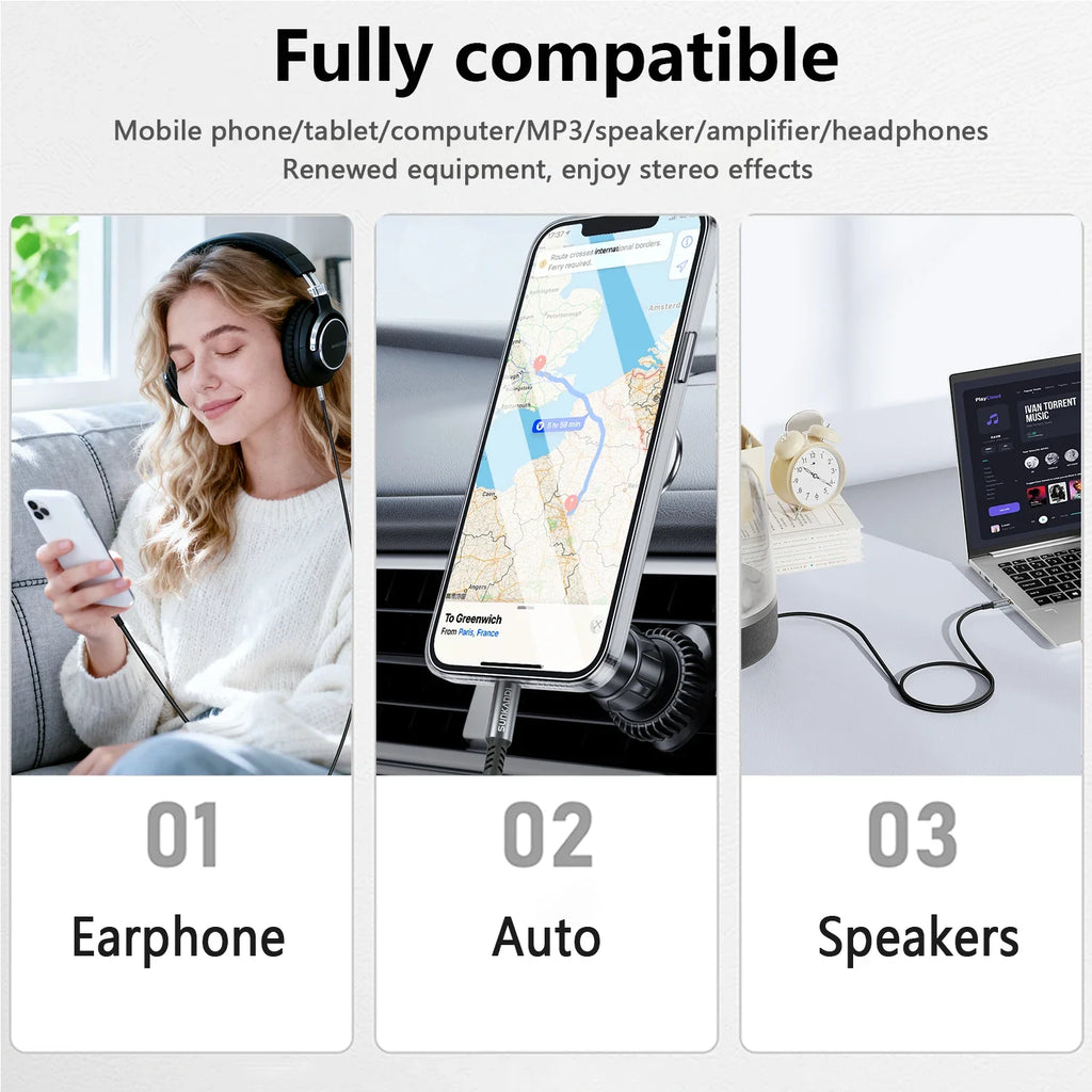 SUNKANDI 3.5mm Aux Cord | Male to Male Stereo Audio Cable for Car, Speaker, Headphones