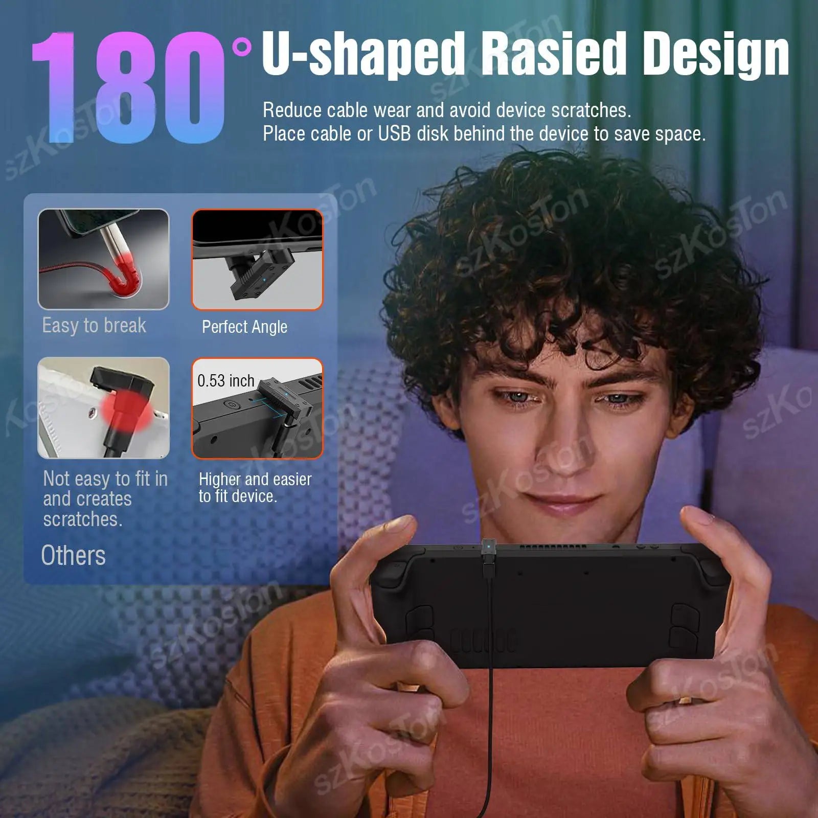 180 Degree USB C Adapter | Fast Charging and Data Extender for Handheld Gaming Consoles