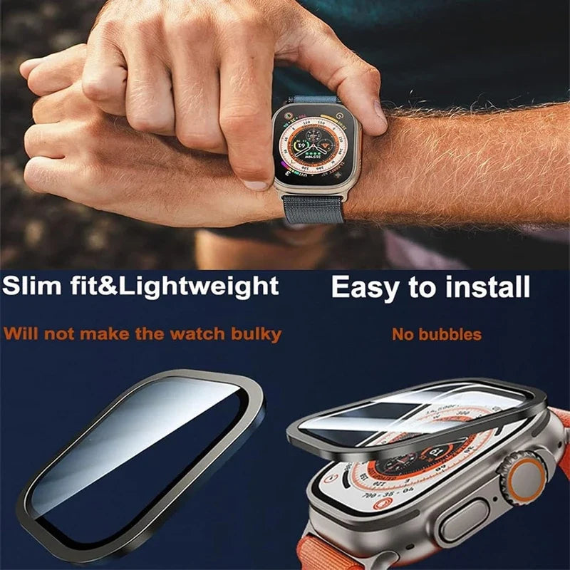Aluminium Alloy Case+Tempered Glass for Apple Watch Ultra 2 49mm Anti-Scratch Screen Protector for iWatch Ultra 49mm Cover Film