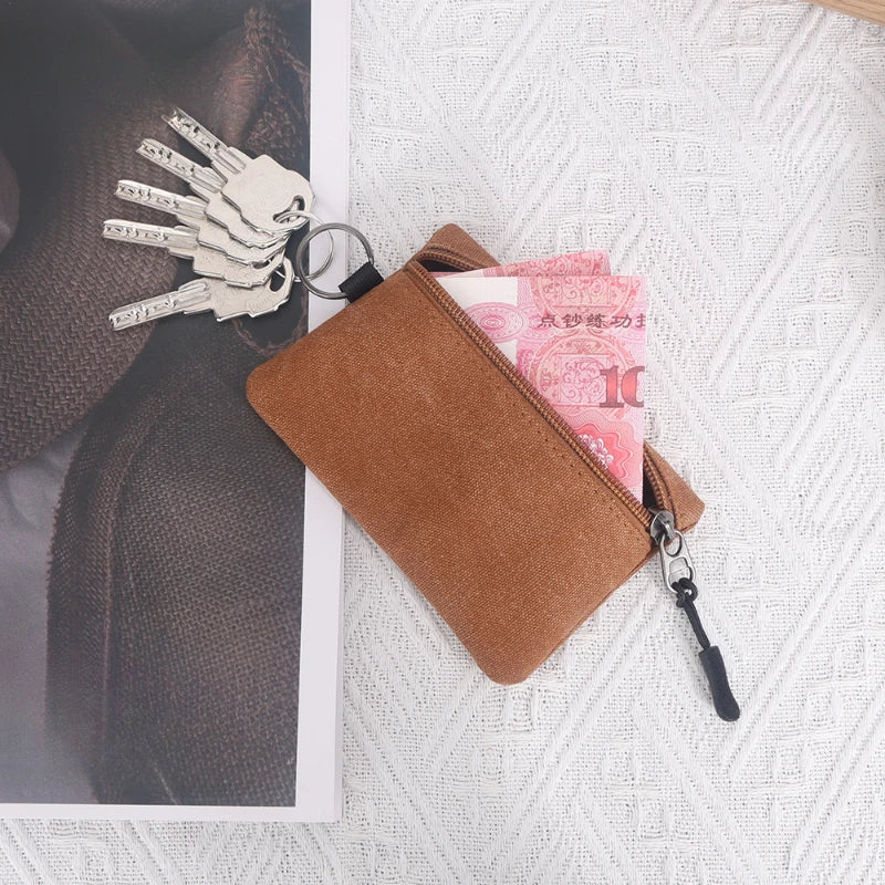 Canvas Mini Coin Wallet | Solid Color Zipper Key Bag