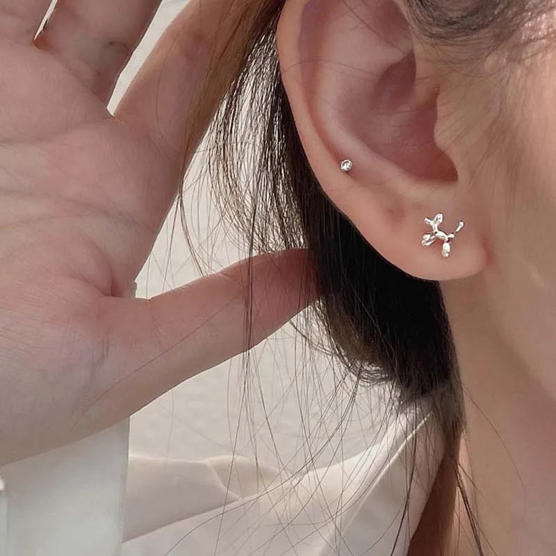 925 Sterling Silver Balloon Dog Stud Earrings | Fashion Animal Jewelry for Women Girls