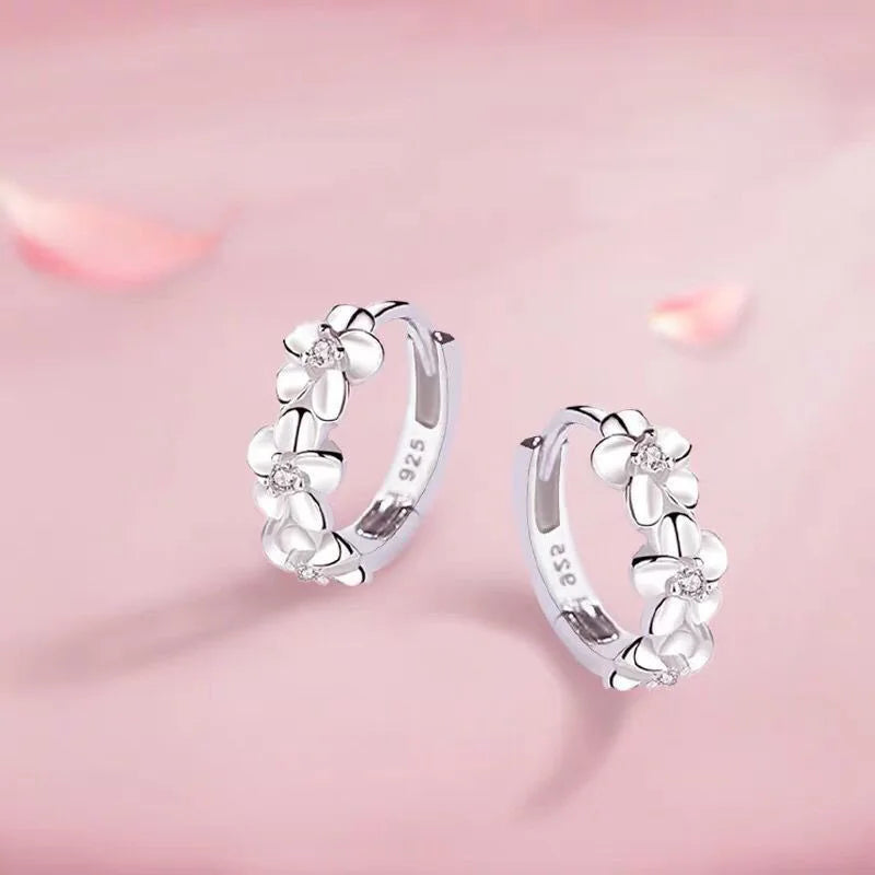 925 Sterling Silver Small Flower Hoop Earrings | Cute Romantic Charm Jewelry for Women