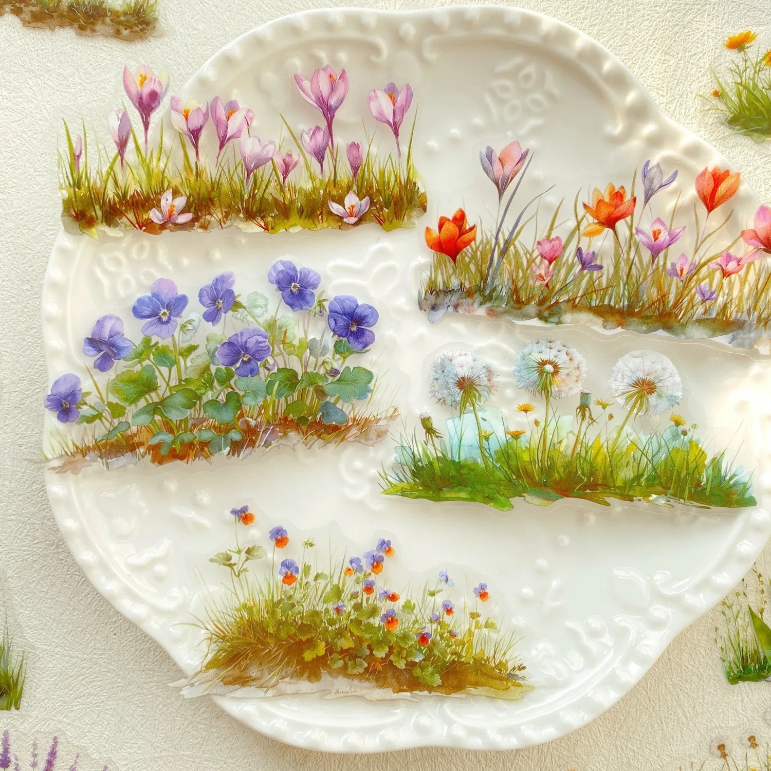 20pcs Flower PET Stickers for Scrapbooking | Green Plants Decorative Stickers