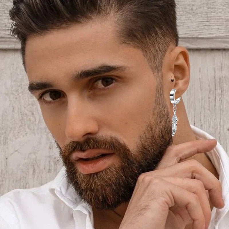 Cross Feather Stud Earrings | Stainless Steel Punk Rock Jewelry for Women and Men
