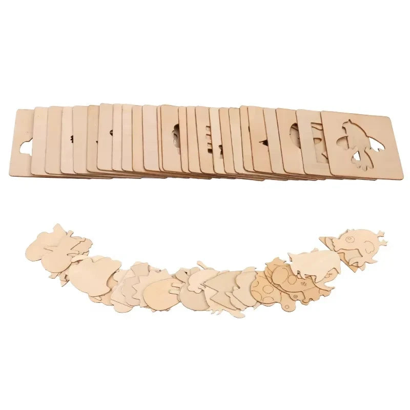 20pcs Montessori Kids Drawing Toys Wooden DIY Painting Template Stencils | Learning Educational Toys for Children