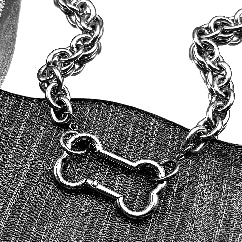 Punk Dog Bone Pendant Necklace | Stainless Steel Silver Goth Choker
