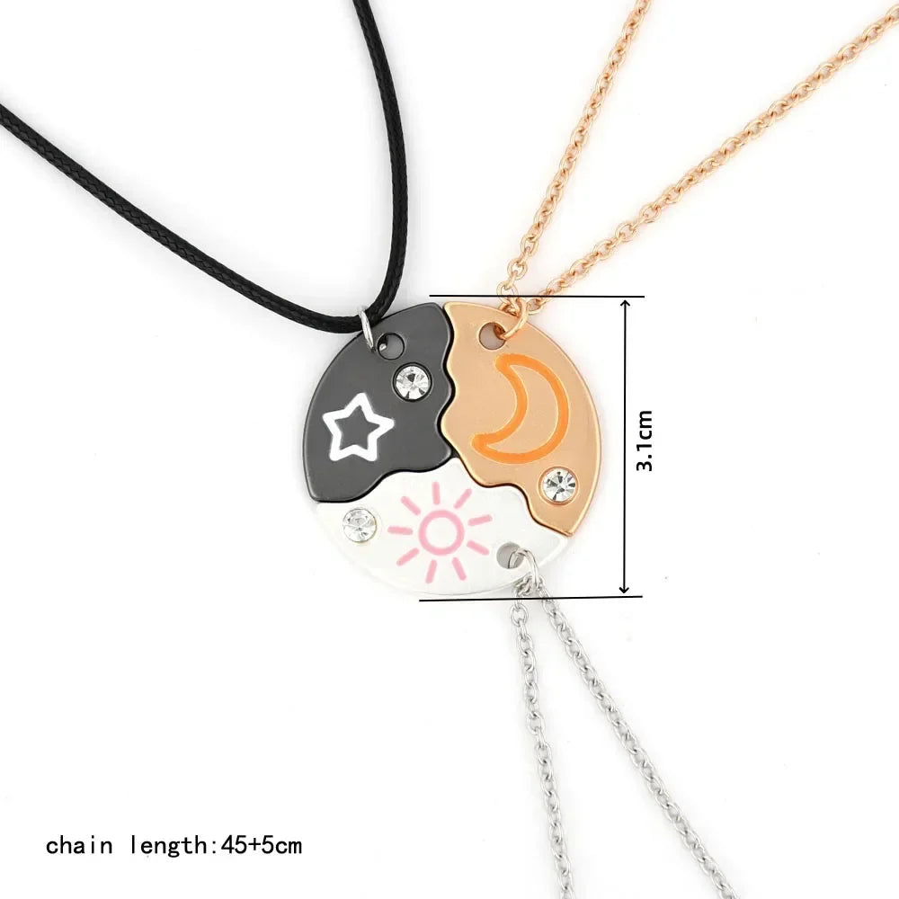 3 Piece Matching Pendant Necklace Set | Sun Moon Star Best Friend Gifts