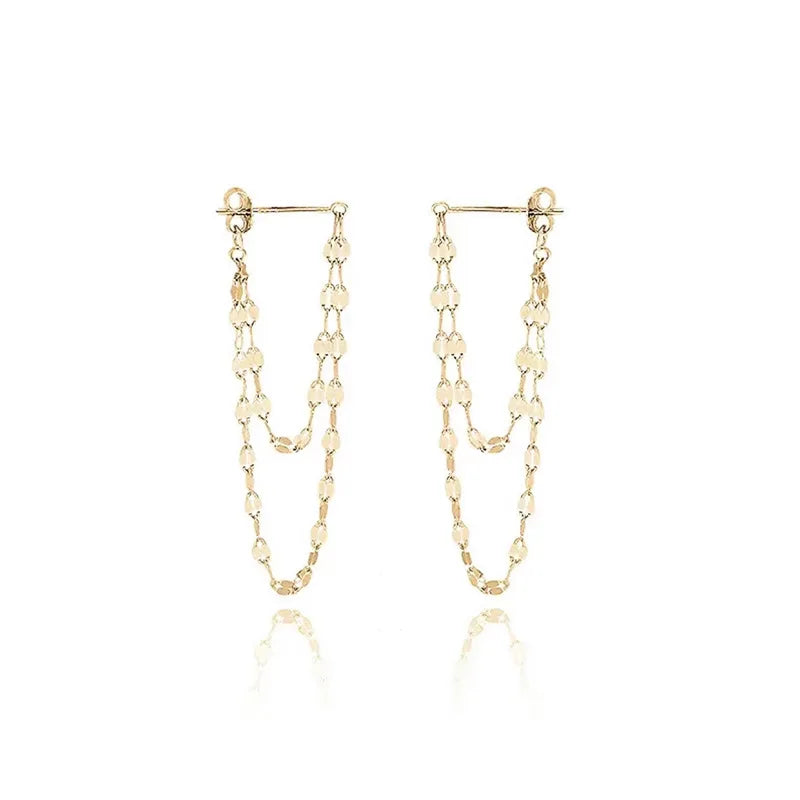 Silver Tassel Drop Earrings | Double Chain Rear-Hanging Earrings for Women