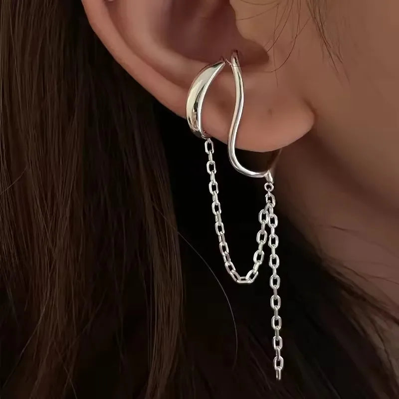 925 Sterling Silver Ear Cuff Without Piercing | Chain Tassel Earring for Women