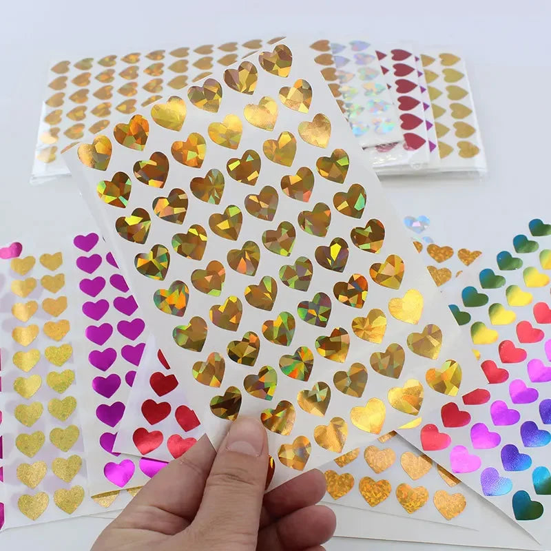 10 Sheets Glitter Heart Stickers | Mini Heart Stickers for DIY Decor