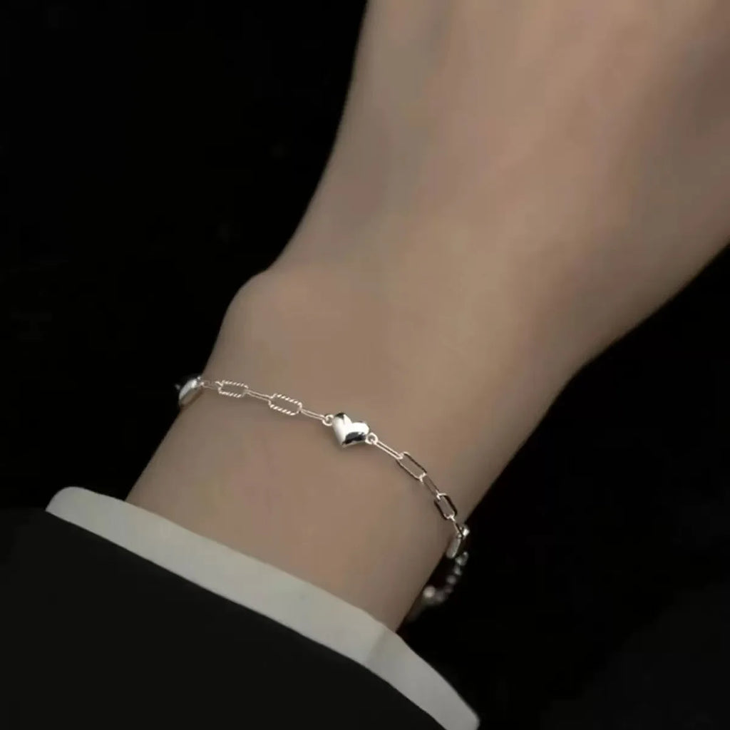 925 Sterling Silver Bracelet | Adjustable Love Heart Charm Jewelry for Women